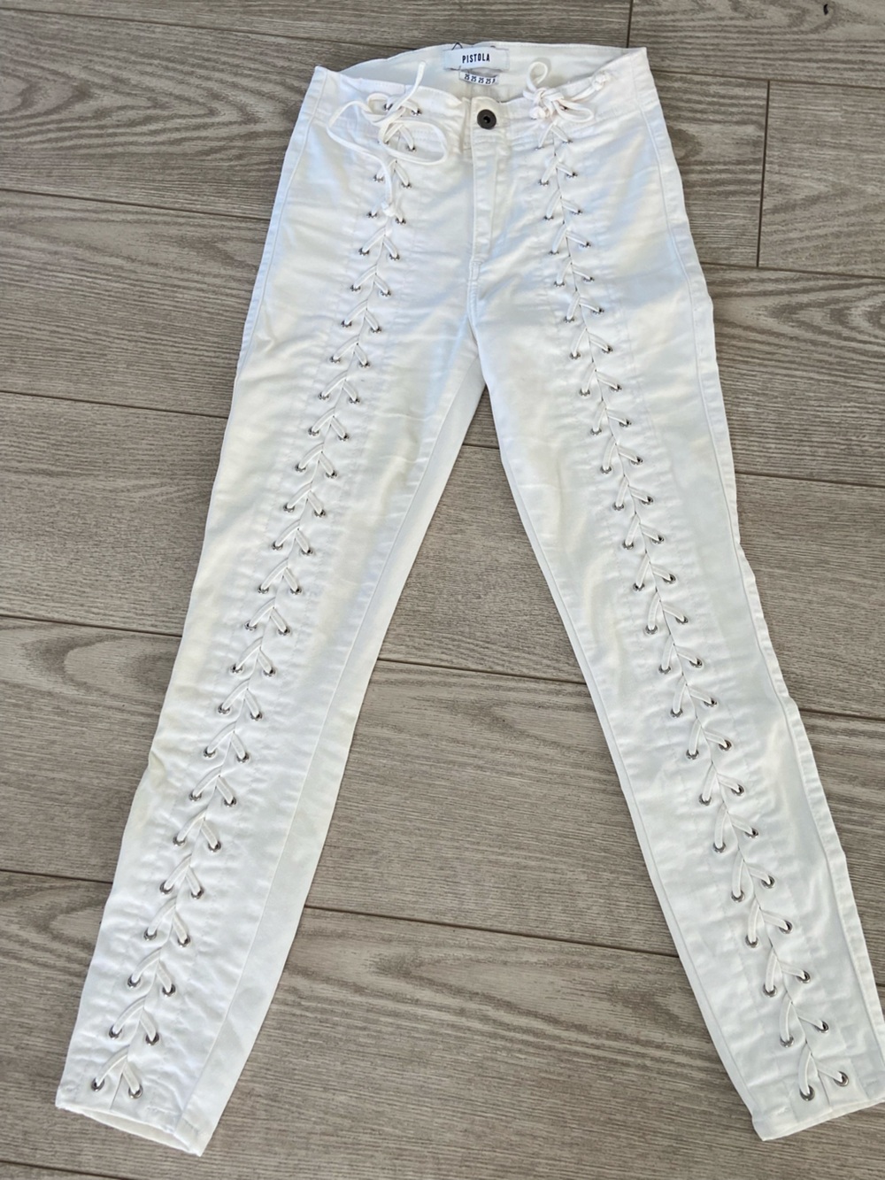 pistola White Lace-Up Skinny Jeans